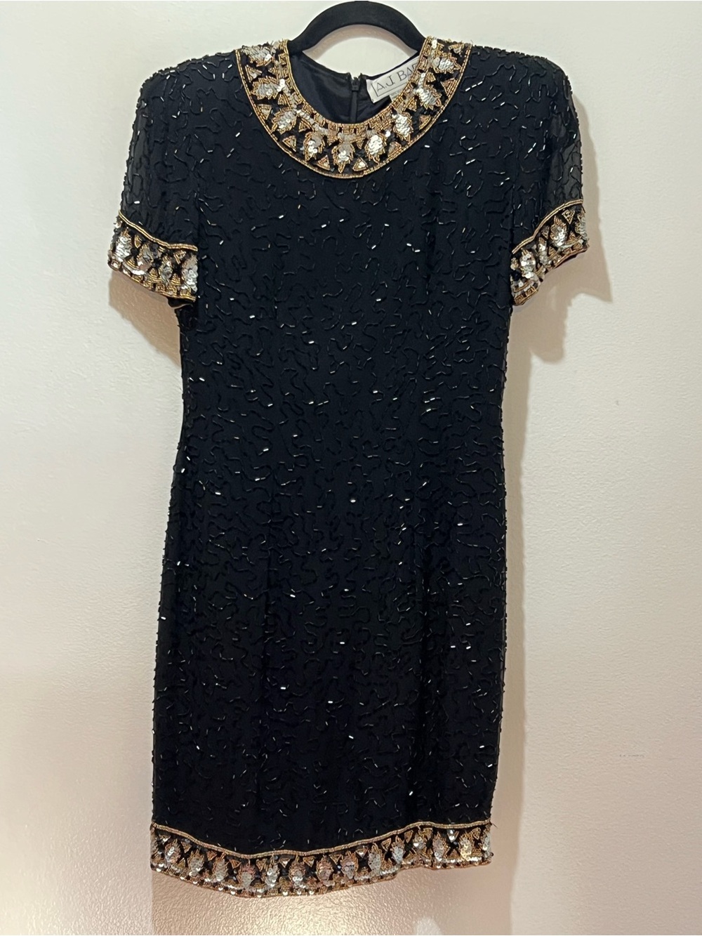 A.J. Bari Black Mini Dress with Gold and Silver Embellishment